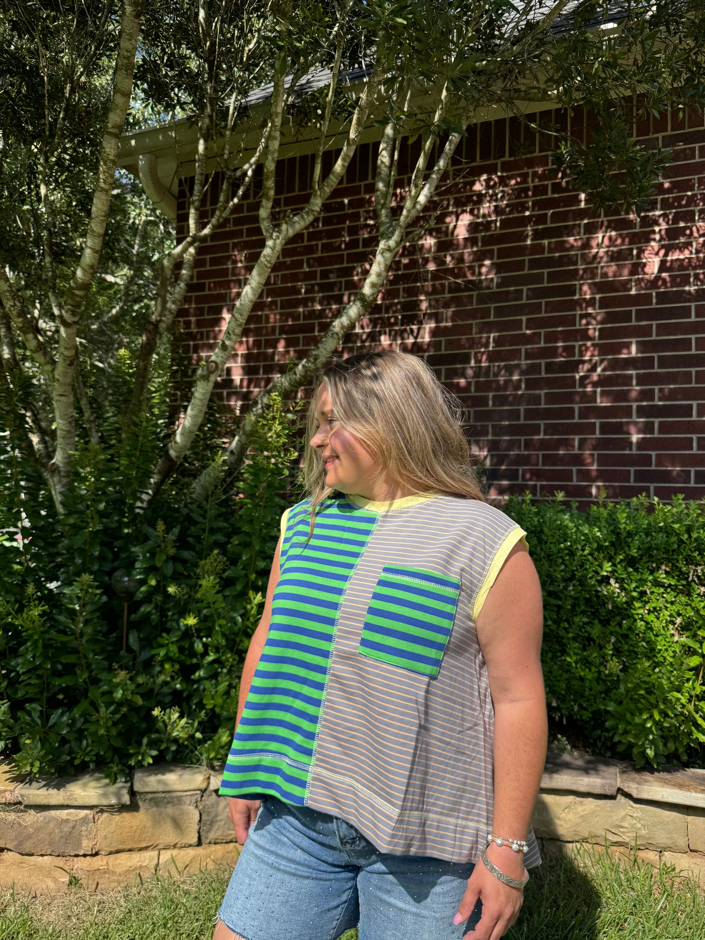 Blue Color block Top