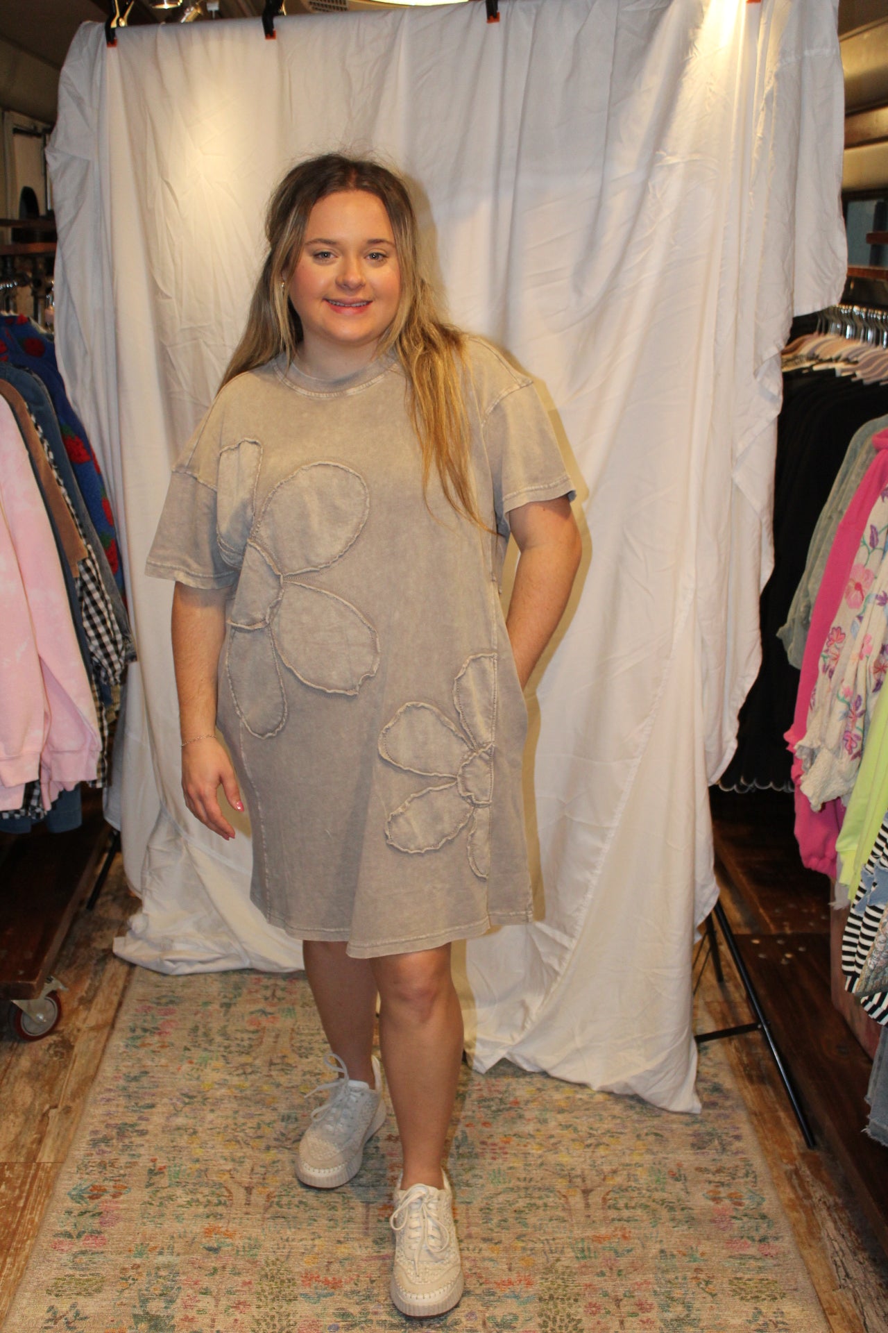 Floral Me T Shirt Dress -Ash