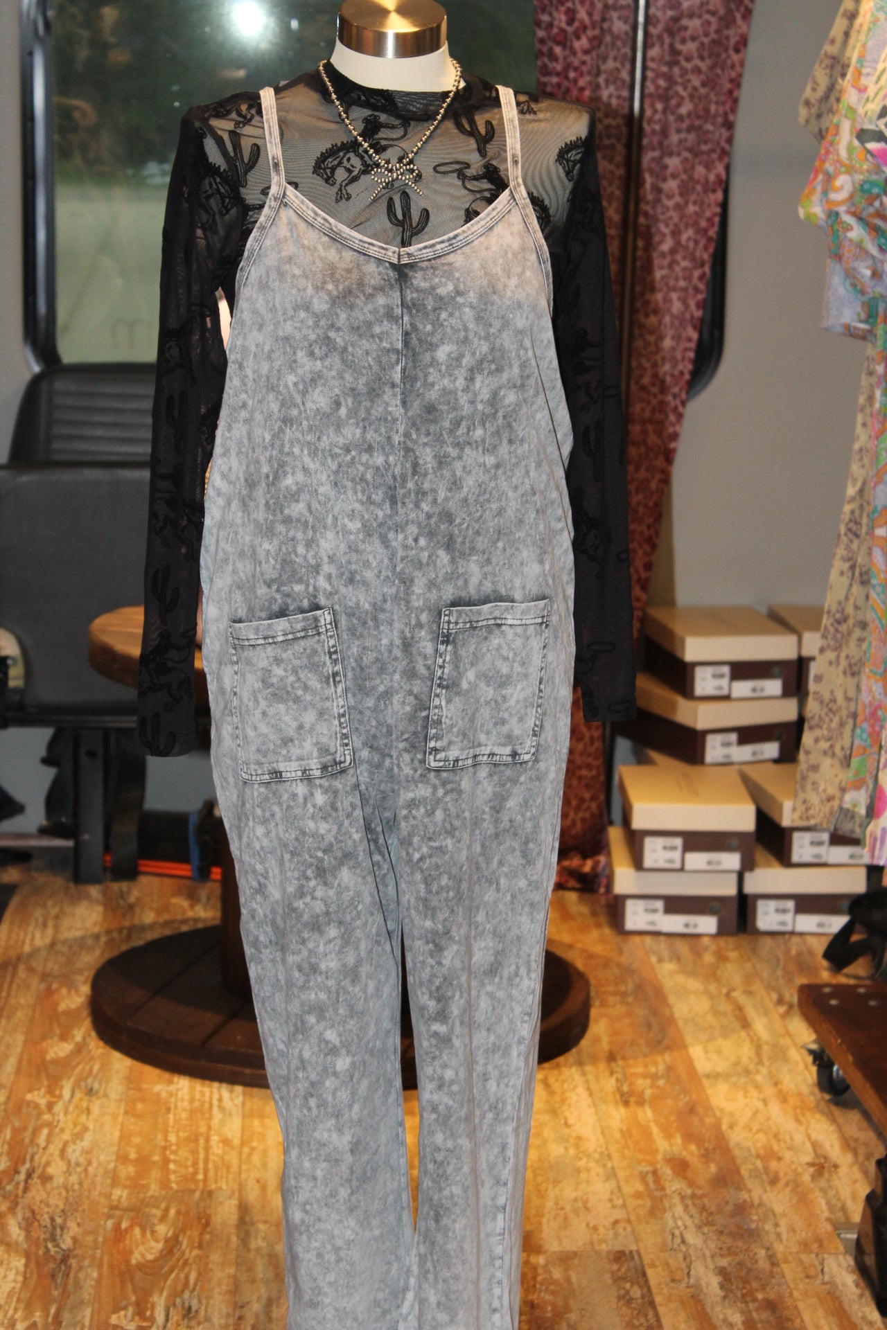 Black Acid Washed Jumpsuit