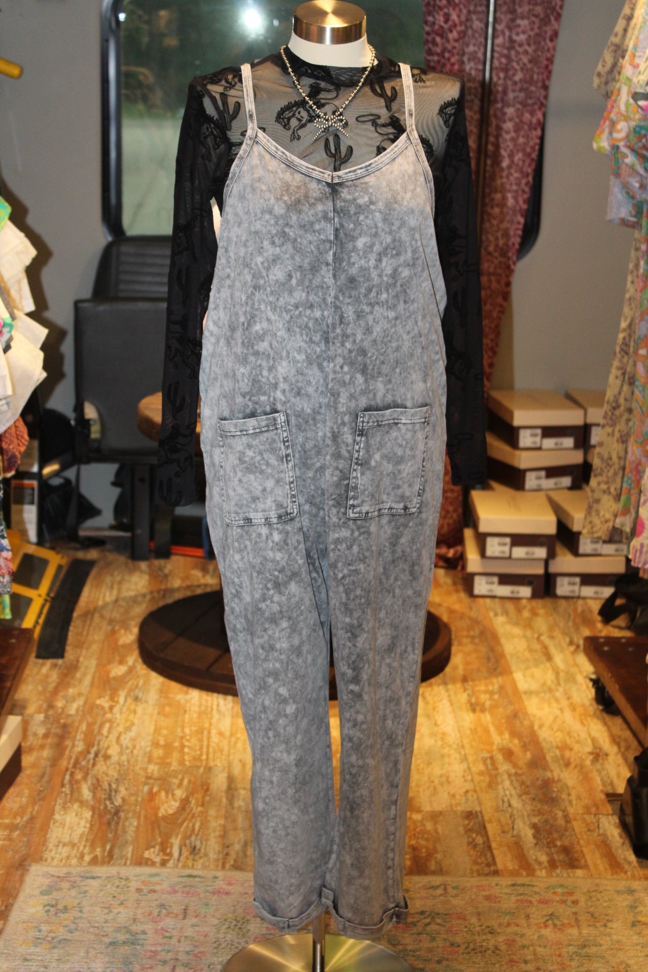 Black Acid Washed Jumpsuit