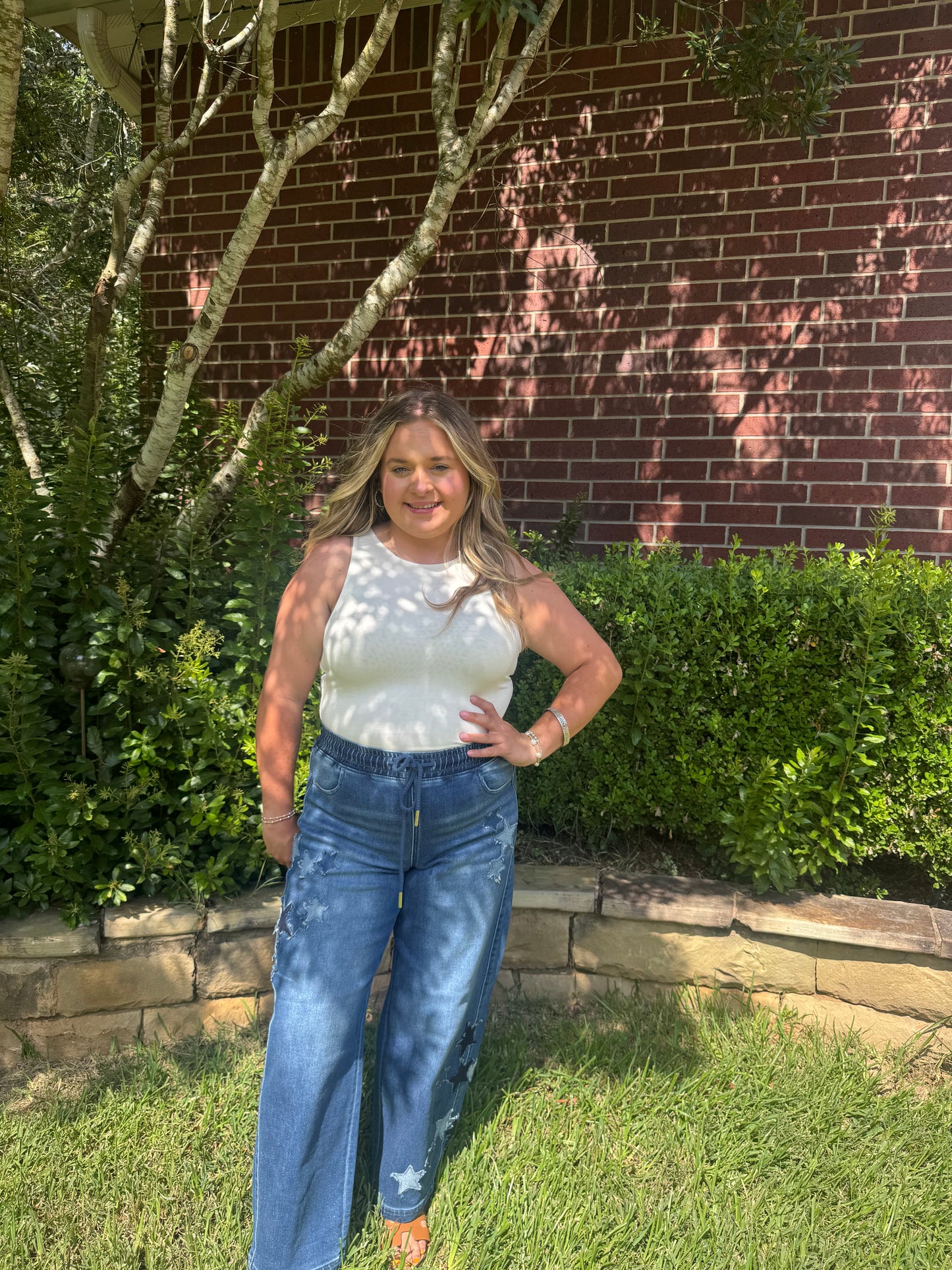 Slouchy Crop Barrel Star patch Jeans