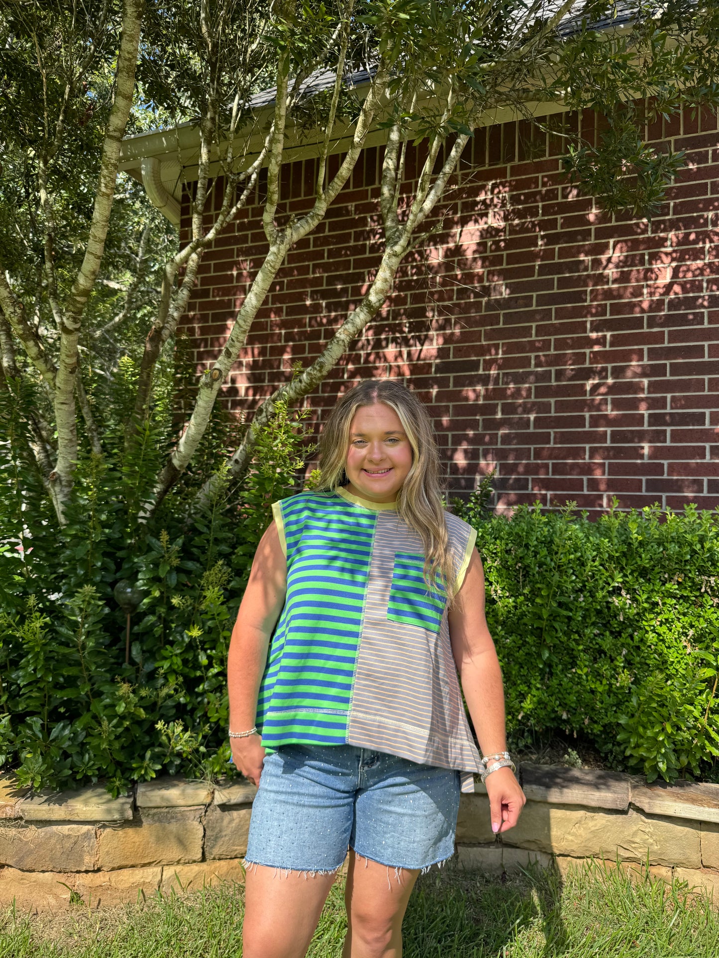 Blue Color block Top