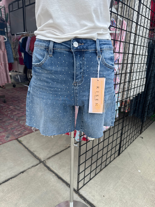 Mid Rise Rhinestone Shorts