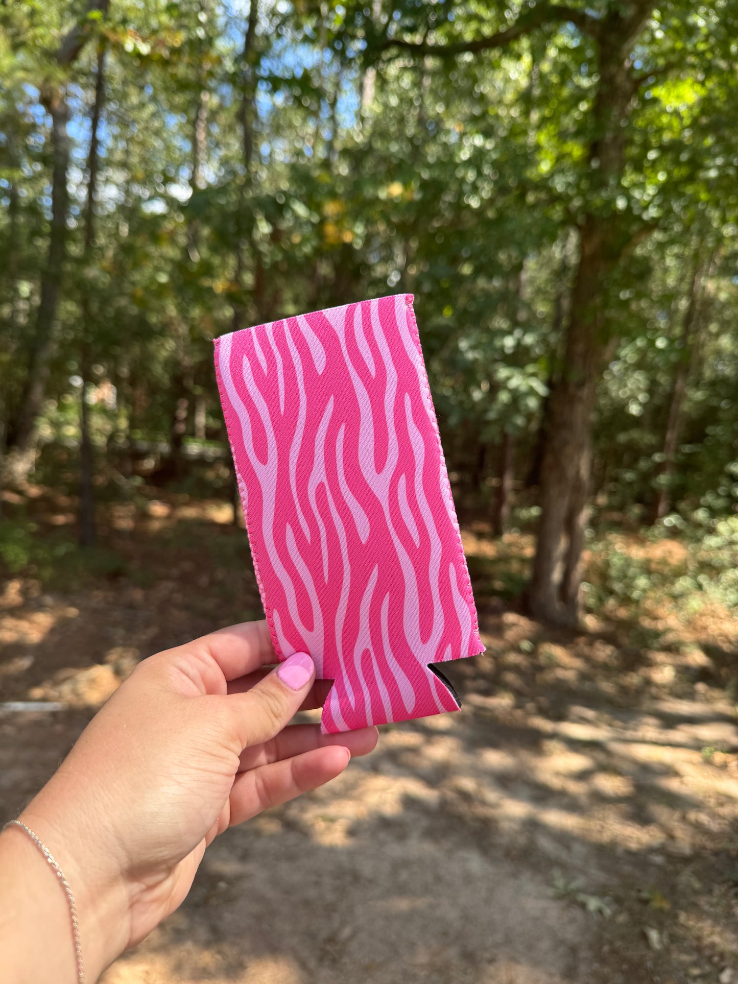 Pink Zebra Koozie