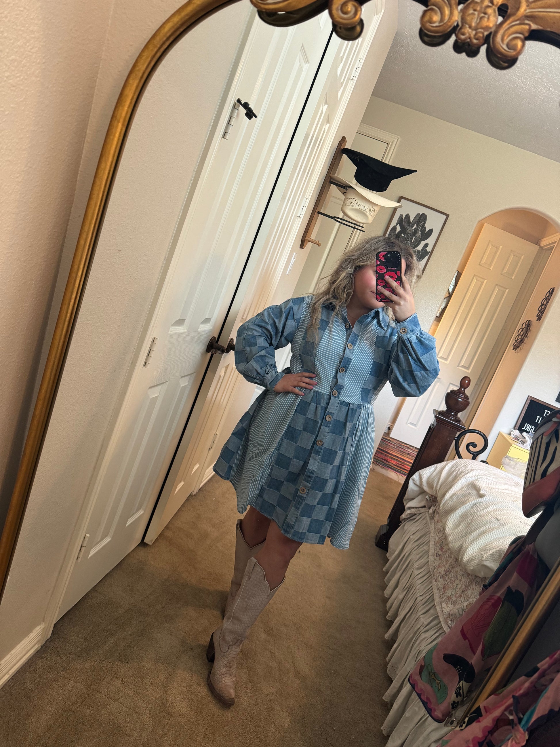 Stripes and Checker Denim Dress Spotted Butterfly Stripes and Checker Denim Dress Spotted Butterfly