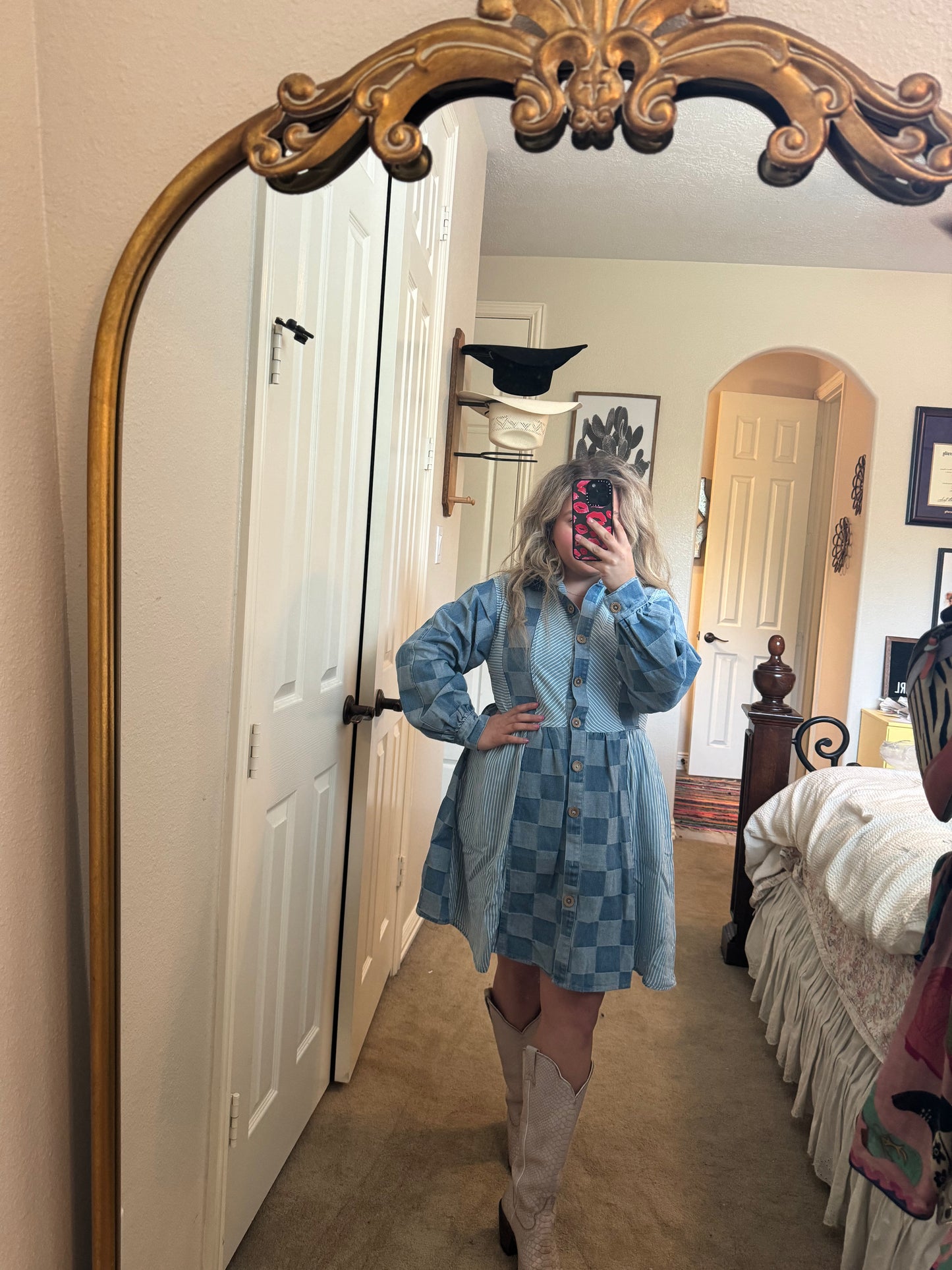 Stripes and Checker Denim Dress