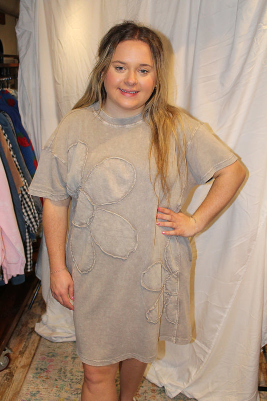 Floral Me T Shirt Dress -Ash