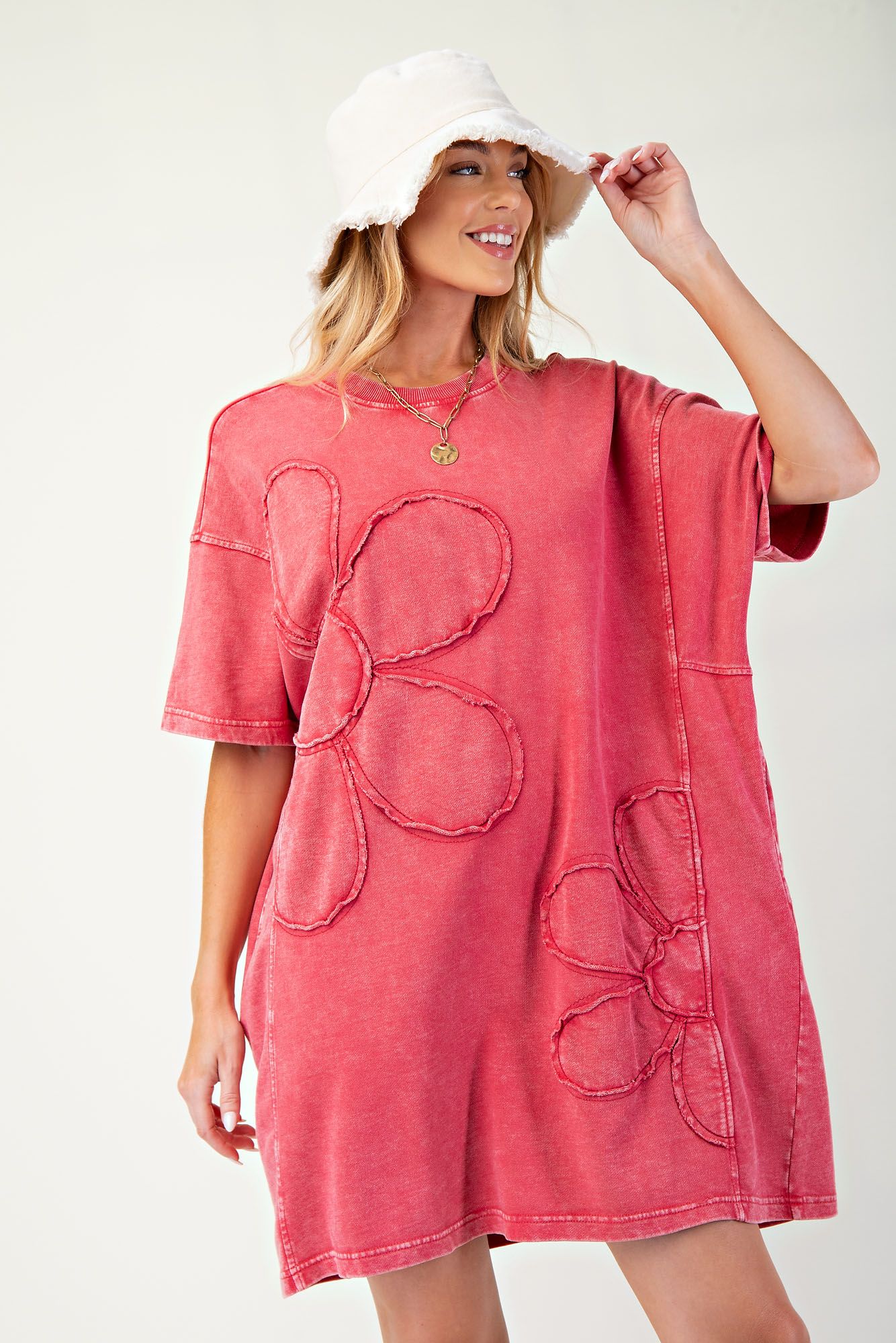 Floral Me T Shirt Dress-Boho Red